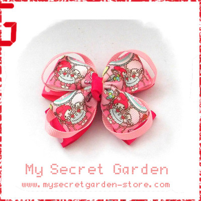 My Melody / Little Twin Stars Grosgrain Ribbon Girls Hair Bows Style A or B ( Hair Clip or Hair Band) 